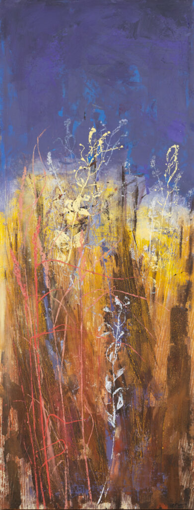 Agata Rościecha, Xięga Natury, malarstwo, sztuka młoda, sztuka współczesna, botanika, obraz z rośliną, obraz roślinny Zielnik Trawy Sierpień, wystawa