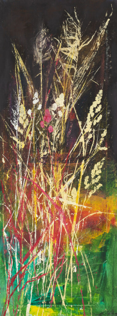 Agata Rościecha, Xięga Natury, malarstwo, sztuka młoda, sztuka współczesna, botanika, obraz z rośliną, obraz roślinny Zielnik Trawy Sierpień, wystawa
