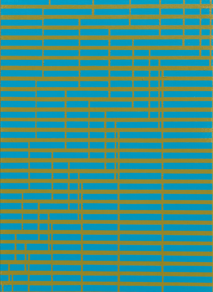 Arkadiusz Rataj, Obraz algorytmiczny: BubbleSort, 2019 – zielono-żółta abstrakcja geometryczna