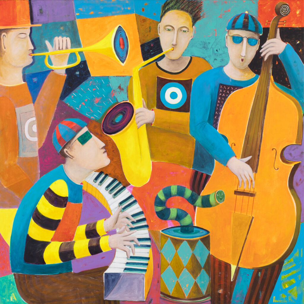Mirosław Nowiński, Four sides of jazz, 2022 - kolorowy obraz z muzykami