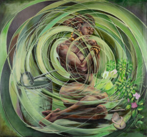 Binda (Suleiman Rashid) - Mchaichai, 2021 - zielony obraz z nagą kobietą