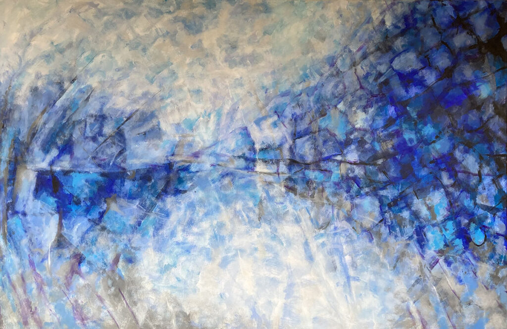 Urszula Szulborska - O brzasku, 2021 - biało-niebieska abstrakcja