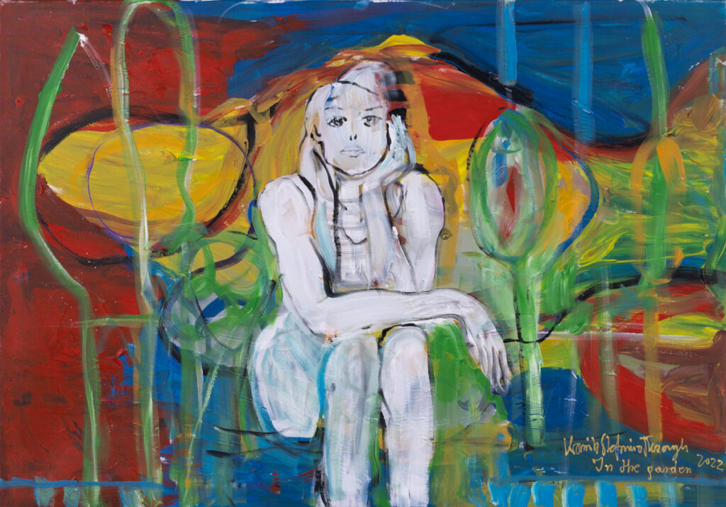 Kamila Stefania Tkaczyk - In the garden, 2022 - kovieta na kolorowym tle