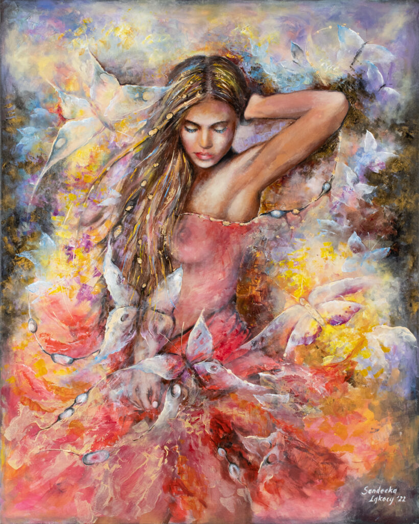Anna Sandecka-Ląkocy - Euforia de baile, 2022 - kolorowy obraz z tańczącą kobietą