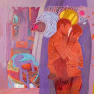 Aleksandra Iwańska - Miłość z cyklu Człowiek, 2022 - kolorowy obraz z całującą się parą