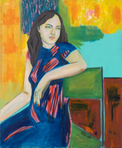 Agata Burnat - Bez tytułu, 2020 - kolorowy obraz z kobiecą postacią