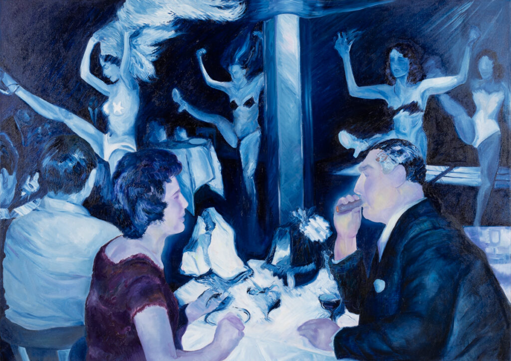 Gabriela Olechowska - Zakochanie, 2021 - obraz z parą ludzi w barze