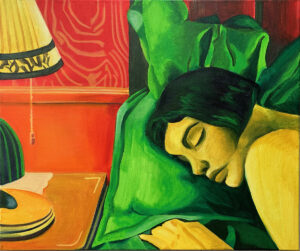 Marlena Kaczerska - Amélie, 2022 - kolorowy obraz ze śpiącą kobietą