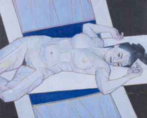 Kazimierz Drejas - Akt XII, 2011 - błękitny obraz z nagą kobietą