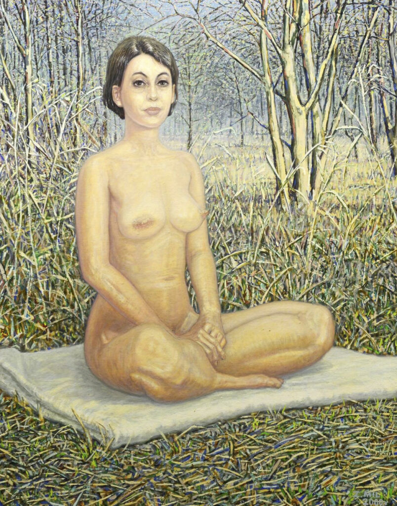 Zbigniew Mil - Wiosenne ciepło, 2000 - obraz z nagą kobietą na łące
