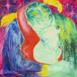 Gabriela Olechowska - Zawsze w słońcu, 2022 - kolorowy obraz z całującą się parą