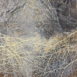 Iza Jaśniewska z cyklu Rosa I, 2016 zółta szara błękitna beżowa abstrakcja linie las krzaki