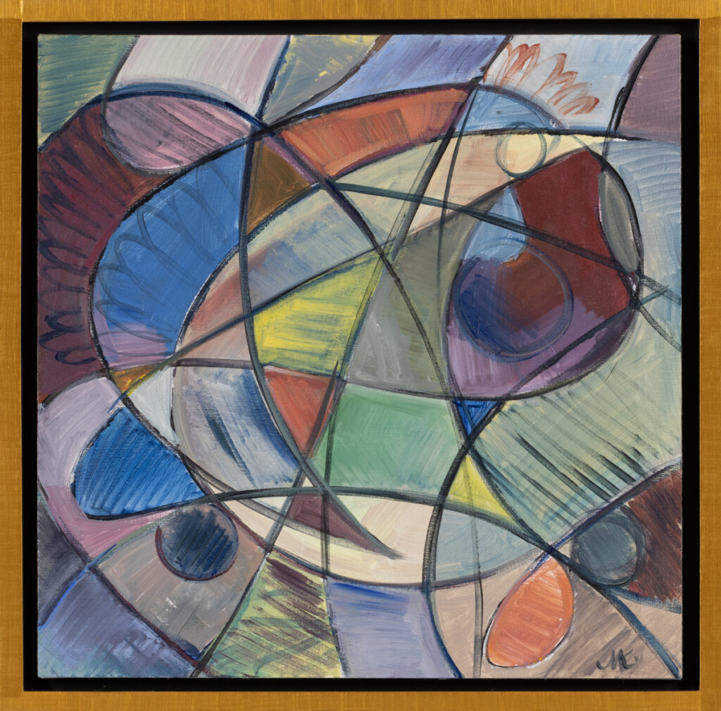 Maciej Kempiński Taniec godowy, 2022 retro abstrakcja w ramie oprawiony obraz geometria linie kolory
