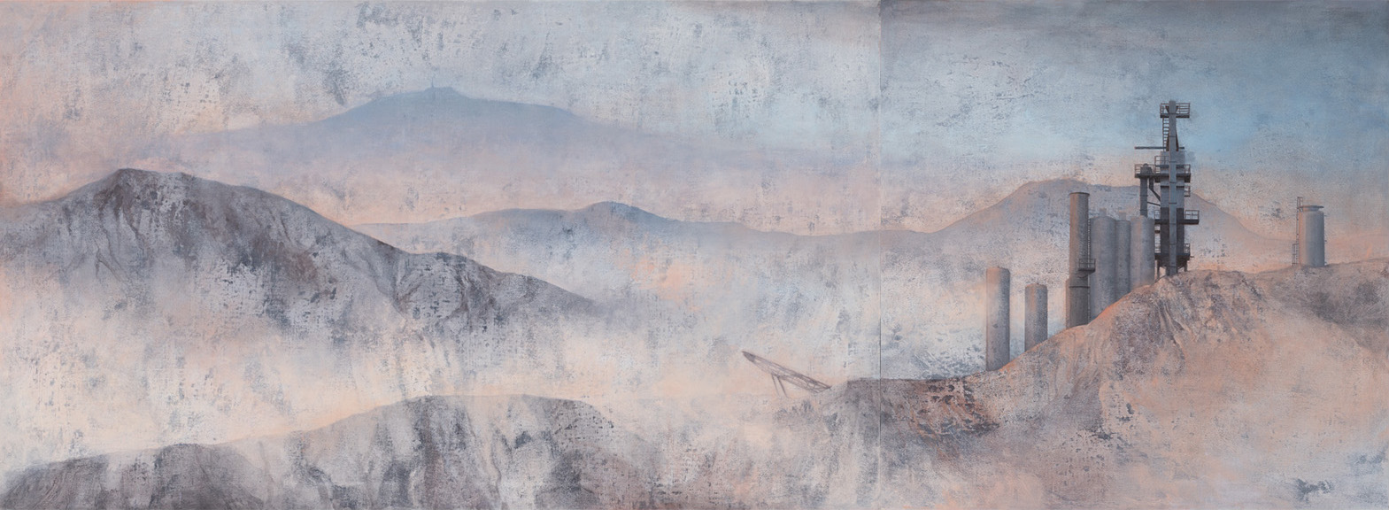 joanna pałys hałdy c22 1 2 pejzaż szeroki obraz góry błękitny różowy industrial dyptyk obraz