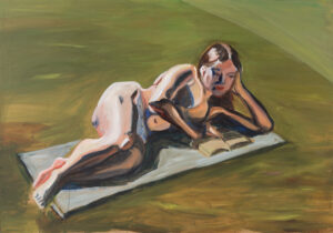 Anna Wieczerzak, Lato, 2022 - obraz z kobietą czytającą na trawie