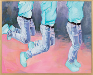 Marek Domaniecki, Leg Movement I, 2022 - różowo-niebieski obraz z nogami