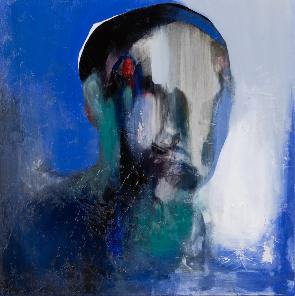 Nadiia Shepitchak About choice, 2020 abstrakcyjny portret niebieski abstrakcja błękit głowa