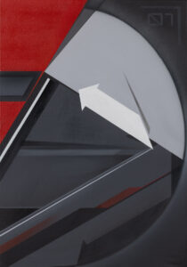 Sergiusz Serio, Untitled 01, 2022 - geometryczna abstrakcja w szarości i czerwieni