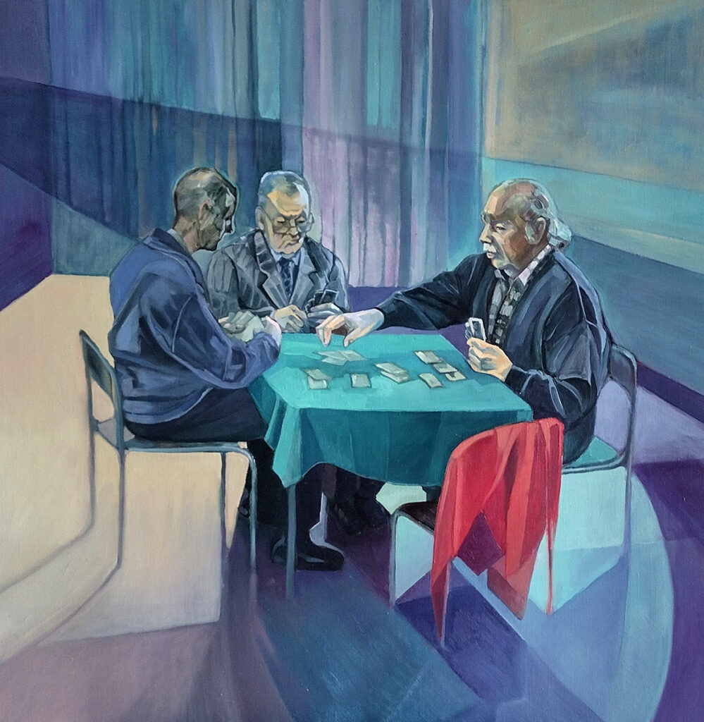 Katarzyna Saniewska, Rozgrywka, 2022 - obraz z postaciami grającymi w karty