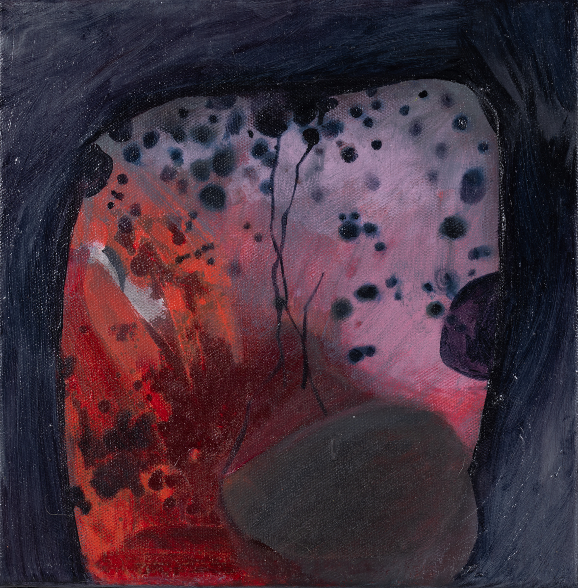 Agata Czeremuszkin-Chrut, Styropian – szkic do Materiałów, 2022 – różowo-bordowa abstrakcja na czarnym tle