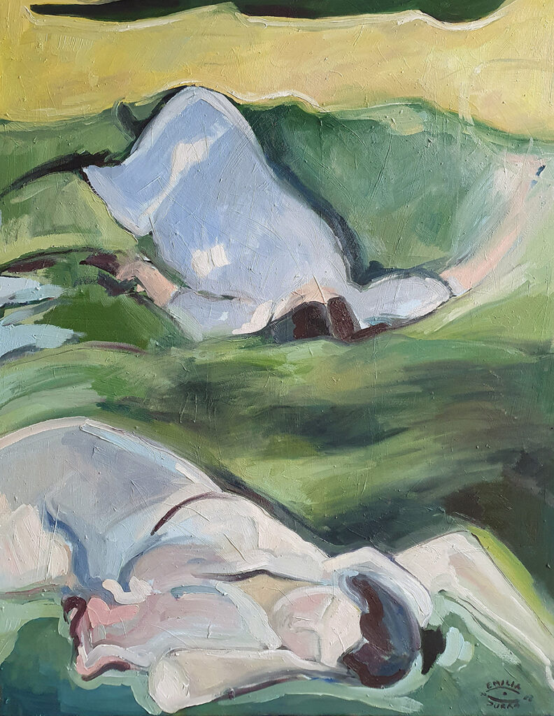 Emilia Durka Siesta, 2021 obraz sztuka młoda kobiety w trawie odpoczynek zielony dziewczyny