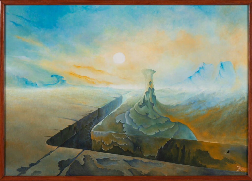 Jacek Krupa Wielkie Z, 2010 pejzaż surrealistyczny sztuka młoda obraz oprawiony drewniana rama niebo słońce