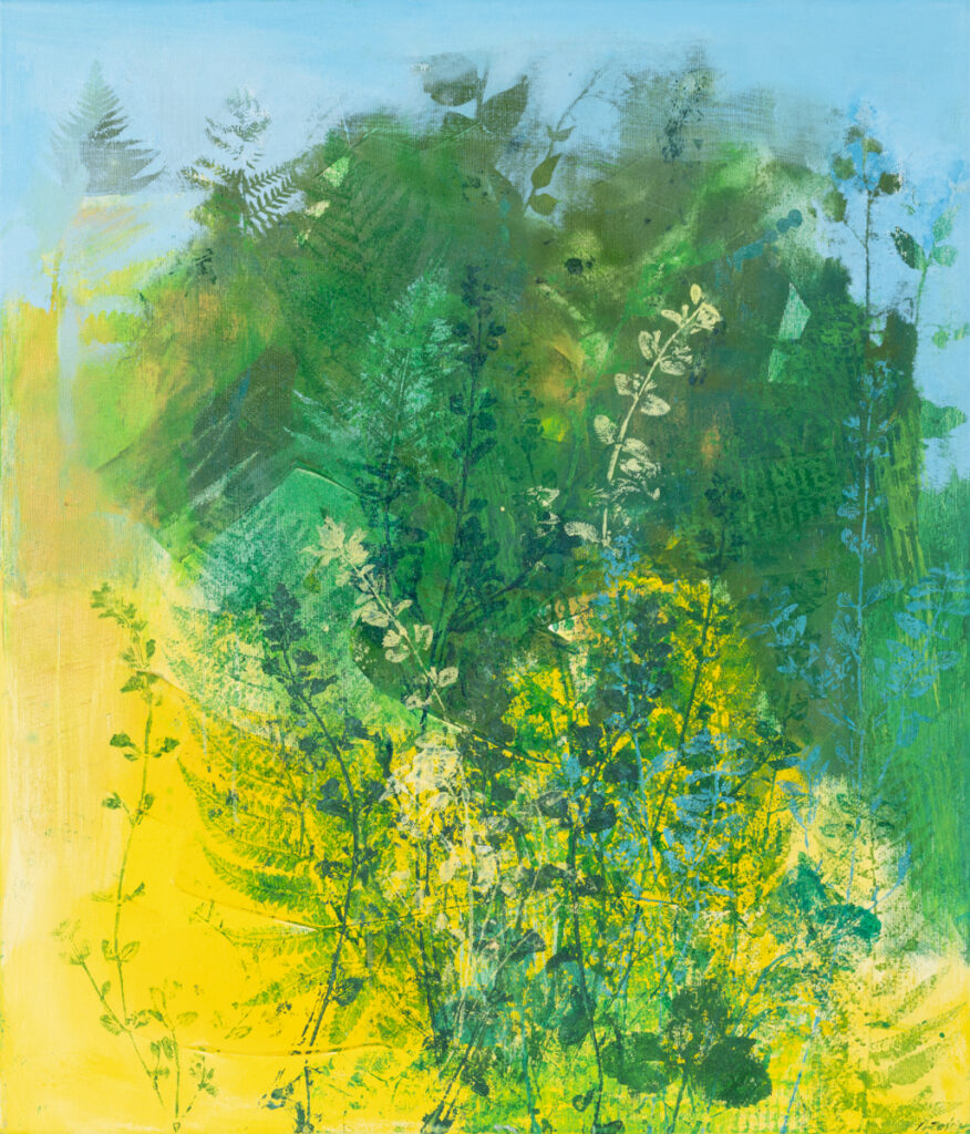 Agata Rościecha dzika zieleń 3 2022 botanika rośliny obraz roślinny łąka zielony żółty niebieski
