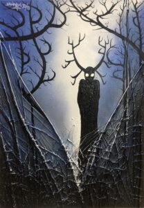 Bartłomiej Baranowski Leszy, 2019 mroczny obraz kreatura surrealizm realizm magiczny gałęzie noc mrok