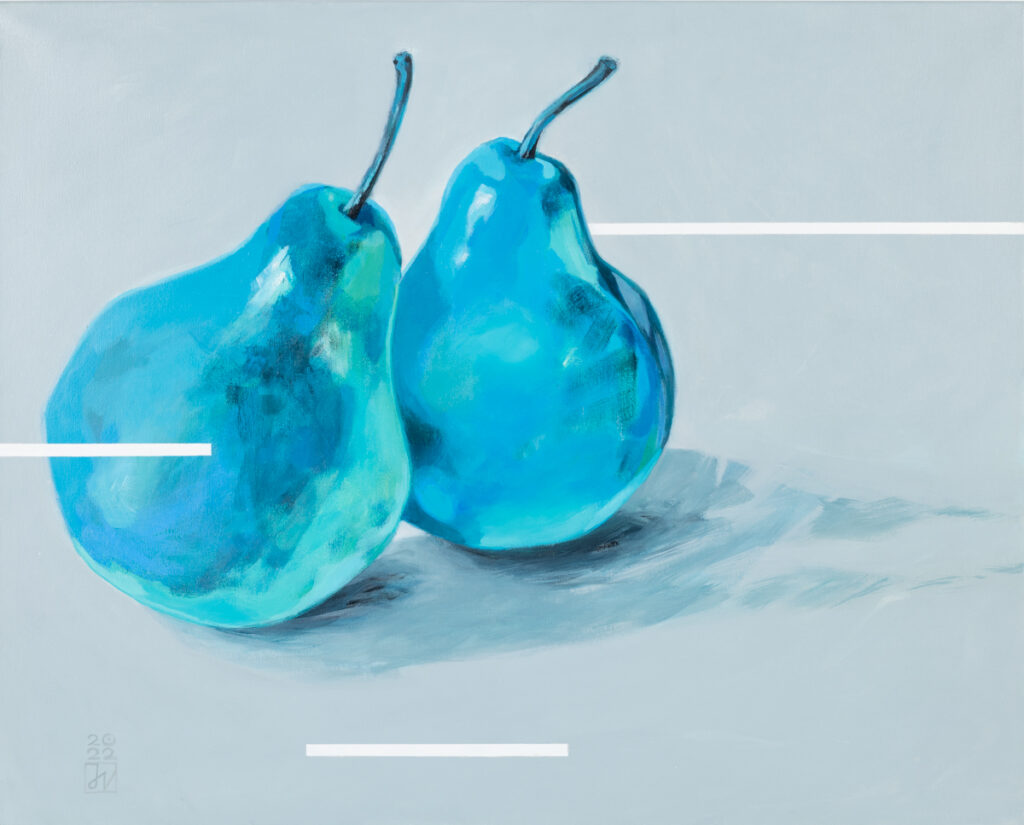 Jadwiga Wolska Zmiana, 2022 gruszki niebieski obraz z owocami owoce gruszka