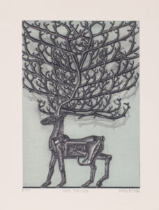 Kacper Bożek Wróg publiczny, 2020 grafika zwierzę animalistyka jeleń surrealizm abstrakcja praca na papierze papier jeleń las