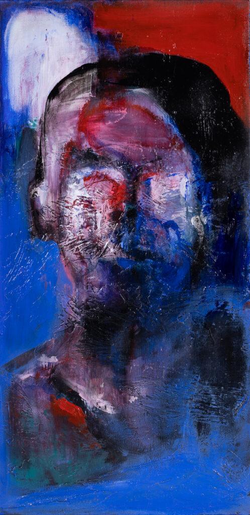 Nadiia Shepitchak Waiting, 2023 portret abstrakcja granatowy czerwony