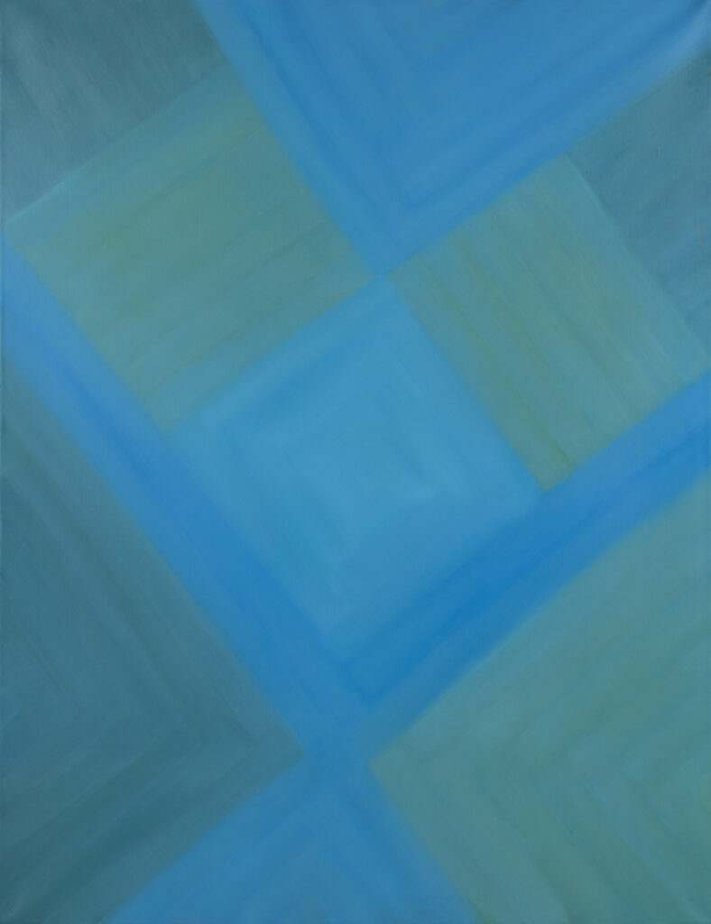 Anna Podlewska, Bez tytułu, 2003 - geometryczna abstrakcja w odcieniach zieleni i błękitu