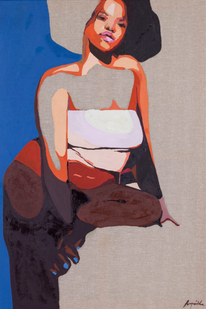 Ewa Krzywińska, Beyond the Canons, 2022 - obraz z kobietą na abstrakcyjnym tle