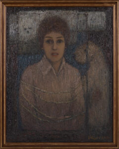 Krystyna Lisowska, Portret kobiecy, II poł. XX wieku - ciemny obraz z kobiecą postacią