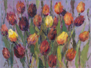 Jerzy Cichecki, Tulipany, 2023 - dekoracyjny obraz z kolorowymi kwiatami