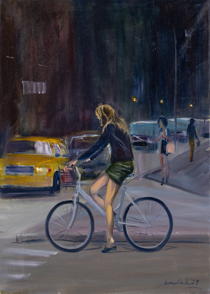 Artur Sudak, Nowy Jork, 2021 - obraz z kobietą jadącą na rowerze