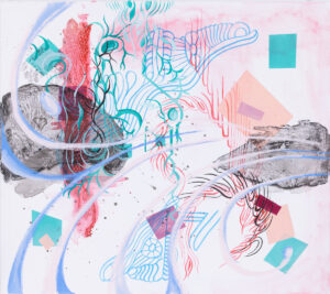 Teresa Kazimierczak Kompozycja 37, 2023 abstrakcja różowa pastelowa błękitna kształty