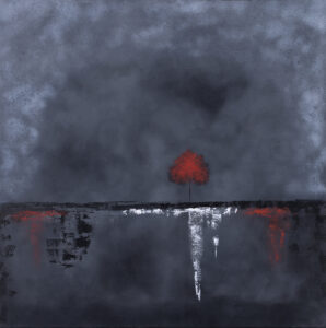 Joanna Kulska Brzemię, 2023 czarny minimalistyczny pejzaż drzewo mroczny obraz