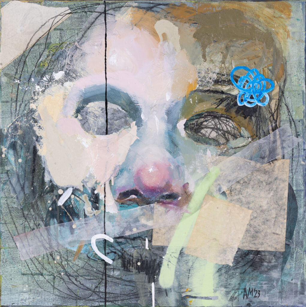 Aleksandra Modzelewska, Maska czy twarz S552, 2023 – ekspresyjny obraz z twarzą i abstrakcją