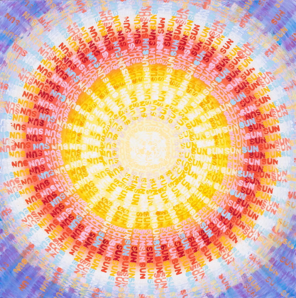 Andrzej Zujewicz, Sun, 2023 – kolorowa abstrakcja ze słowami