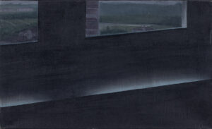 Michał Misiak Deszczowe lato III, 2004 mały format ciemny obraz okno parapet perspektywa czarny