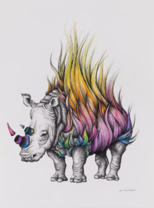 Ewa Prończuk-Kuziak Nosorożec, 2022 nosorożec z kolorowym futrem animalistyka dzikie zwierzęta projekt kolorowy