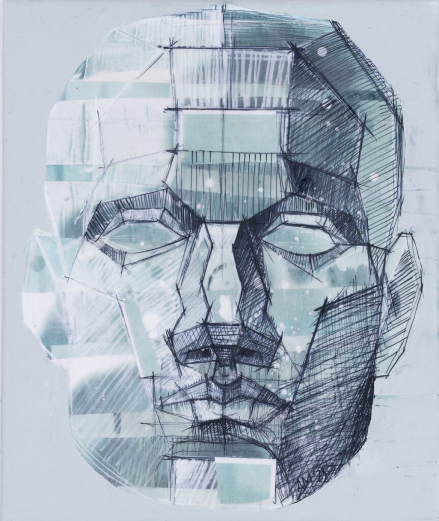 Aleksandra Modzelewska MCT S4 70, 2023 studium twarzy głowa męska szkic zarys niebieski szary