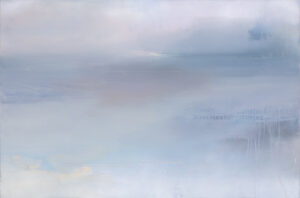 Wiktoria Balawender Horyzont we mgle, 2021 niebo abstrakcja powiertze mgła chmury biały szary błękitny delikatny obraz duży format