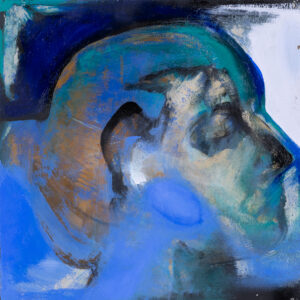 Nadiia Shepitchak Under water, 2023 abstrakcyjny portret twarz z profilu niebieski granatowy