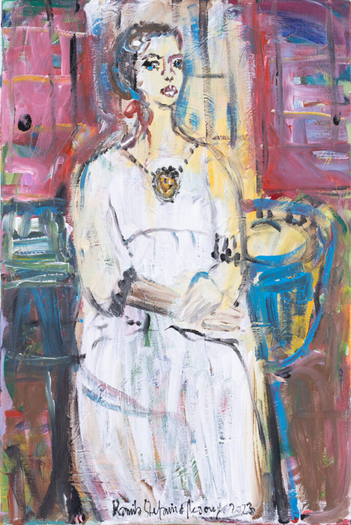 Kamila Stefania Tkaczyk Biała sukienka, 2023 – portret, kobieta, figuracja, dziewczyna z białej sukience