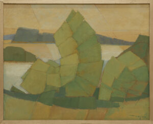 Kazimierz Drejas, Bachorze II, 1994 - zielony obraz z widokiem krajobrazu z drzewami