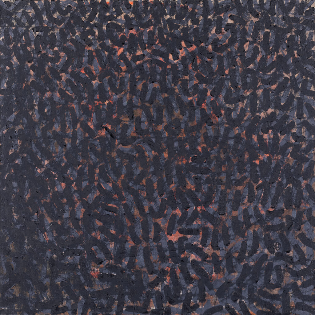 Obszary 10 - Michał Paryżski (2000), obraz olejny na płótnie - abstrakcja czarno-pomarańczowa