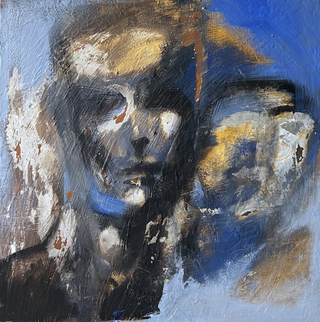 Nadiia Shepthak, Alter ego, 2023 - obraz z twarzą na niebieskim tle