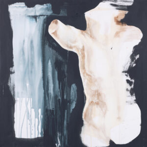 Joanna Rudek, Adonis, 2023 – obraz z fragmentem męskiego ciała na czarnym tle